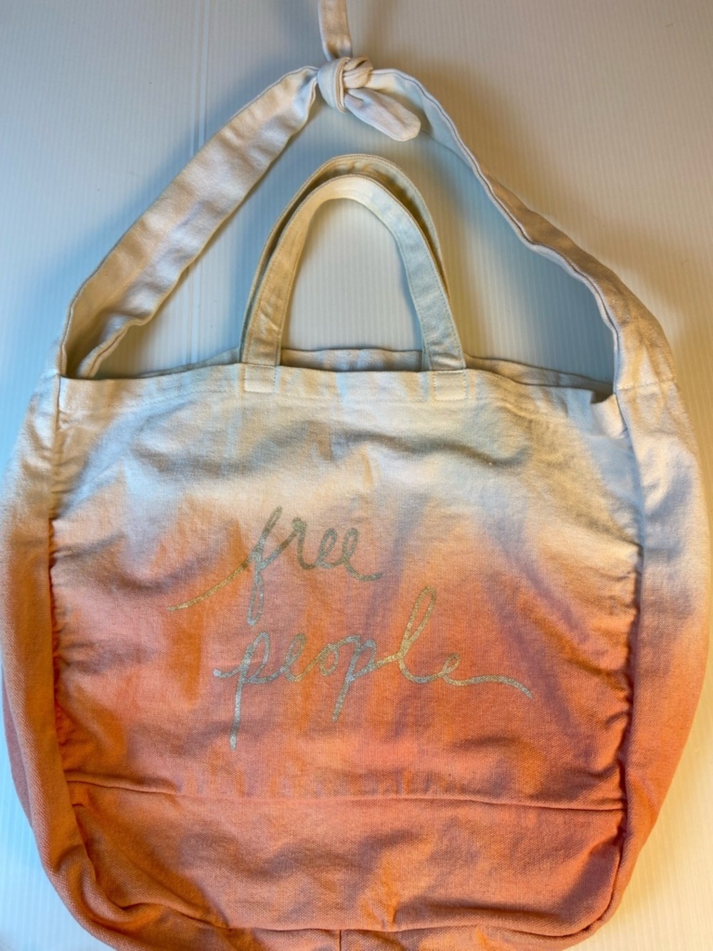 Free People Ombre Canvas Tote Boho Beach Bag Slouchy Cotton Market Bag - Picture 13 of 16